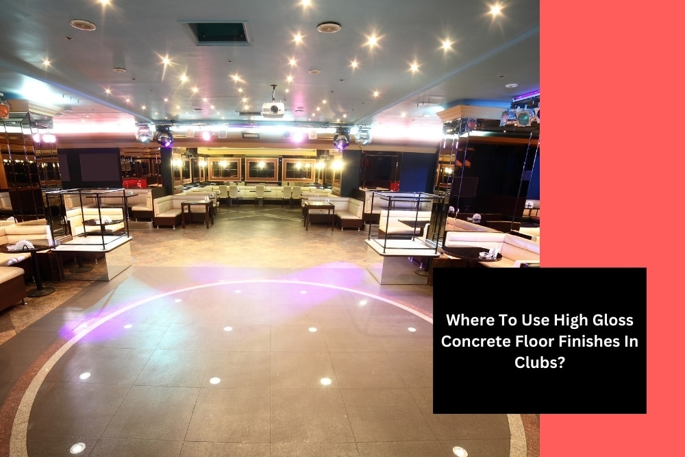 A brightly lit club interior with high gloss concrete floor finishes.
