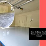 Comparison of epoxy flooring colours in a garage, showcasing a grey concrete floor before and a glossy epoxy finish after.