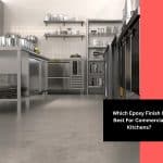 Epoxy finish floor in a commercial kitchen, ideal for maintaining cleanliness and durability in high-traffic areas.