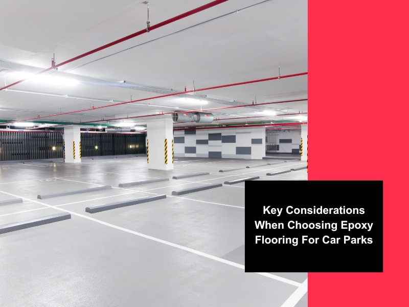 Clean, organised car park flooring with epoxy coating, designated spaces, and modern finish for durability and maintenance ease.