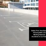 Epoxy flooring with line marking paint for car parks, featuring clear accessibility markings to improve safety and reduce accidents.