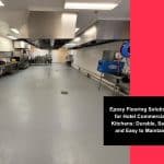 Spacious hotel commercial kitchen featuring durable, non-slip epoxy flooring for hotel kitchens, ensuring safety, hygiene, and easy maintenance.